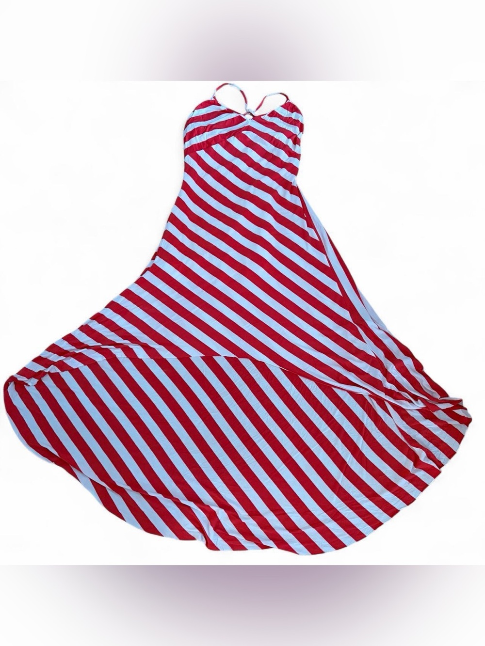 Bebe orange/white striped mini/front, maxi/back dress Sz M